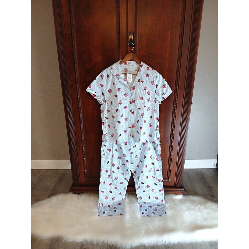 NWT J. CREW Women's Size XL Football Theme Stripe 2pc. Pajama Set